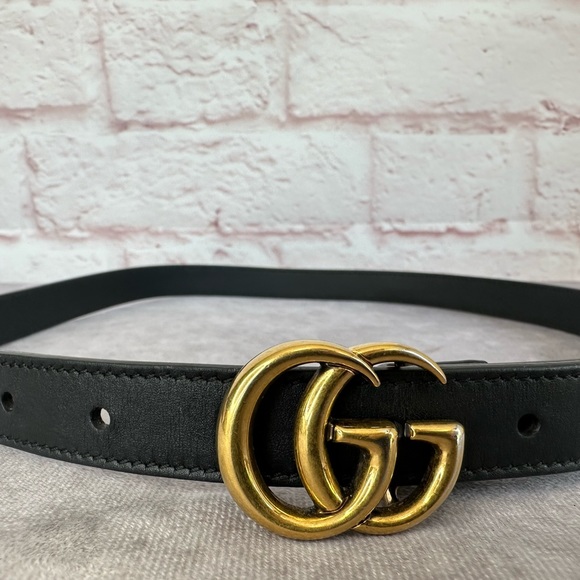 Authentic Gucci Marmont Double GG Black Slim 409417 Leather Belt 80/32 main image 5